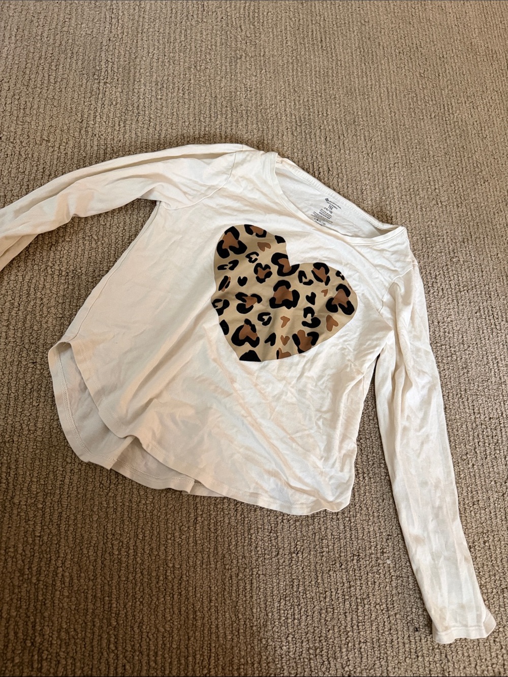 Girls' White Long-Sleeve Tee with Leopard Heart Graphic